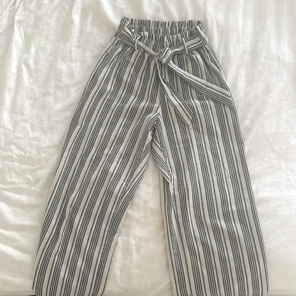 Navy Striped Pants, Stretchy Waistband